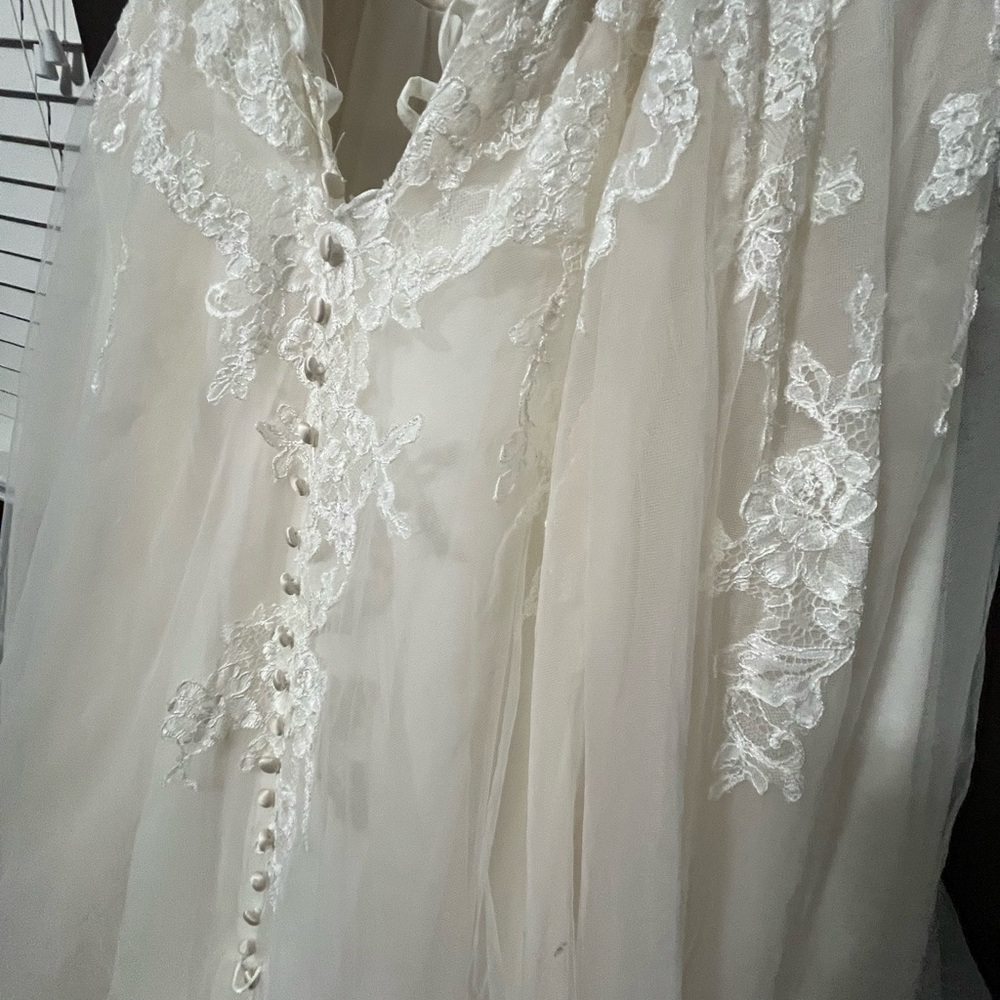 Beautiful Designer Lace Tulle Wedding Dress Sz 8/10 Corset Feminine Romantic - Picture 12 of 16